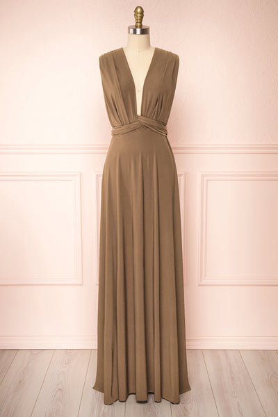Violaine Taupe Convertible Maxi Dress | Boutique 1861 front view
