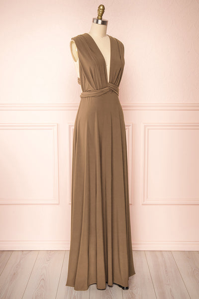 Violaine Taupe Convertible Maxi Dress | Boutique 1861 side view