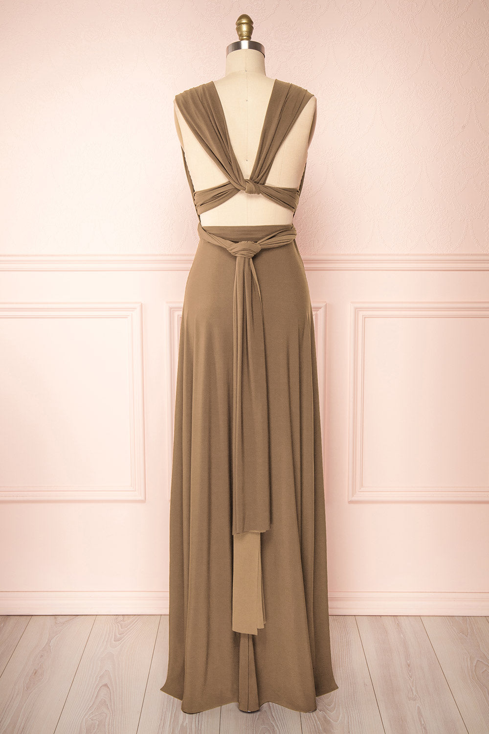 Violaine Taupe Convertible Maxi Dress | Boutique 1861 back view