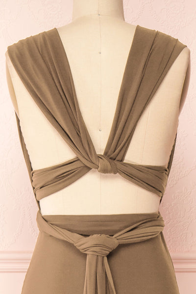 Violaine Taupe Convertible Maxi Dress | Boutique 1861 second back close-up