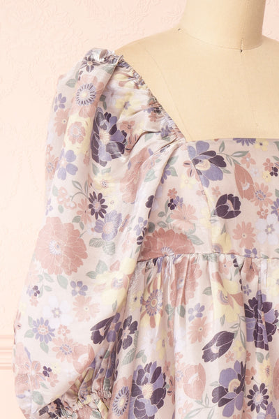 Violette Short Floral Dress w/ Puff Sleeves | Boutique 1861 back close-up