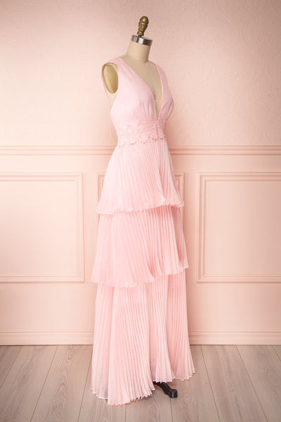 Viridiana Light Pink Pleated Maxi Prom Dress | Boutique 1861 side view