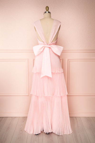 Viridiana Light Pink Pleated Maxi Prom Dress | Boutique 1861 back view