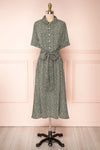 Viridis Green Belted Short Sleeve Midi Shirt Dress | Boutique 1861  front view