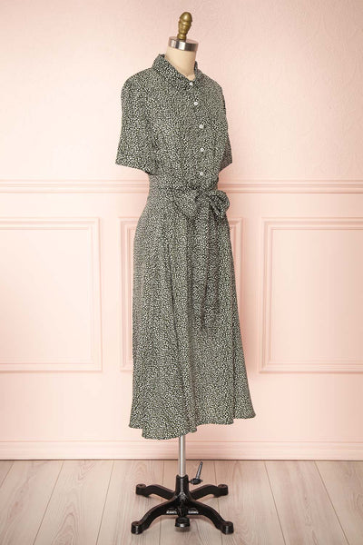 Viridis Green Belted Short Sleeve Midi Shirt Dress | Boutique 1861  side view