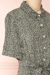 Viridis Green Belted Short Sleeve Midi Shirt Dress | Boutique 1861  side close-up