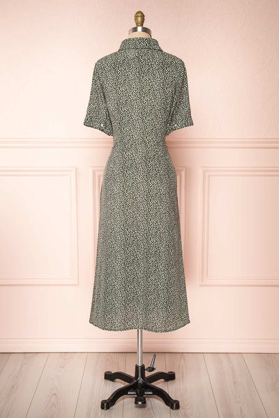 Viridis Green Belted Short Sleeve Midi Shirt Dress | Boutique 1861  back view w