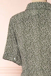 Viridis Green Belted Short Sleeve Midi Shirt Dress | Boutique 1861  back close-up