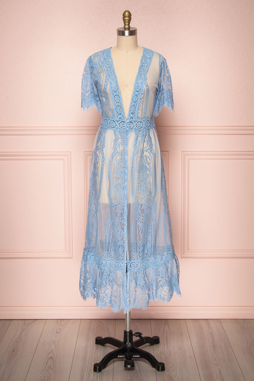 Virrey Blue Lace Long Kimono | Boutique 1861 Front view