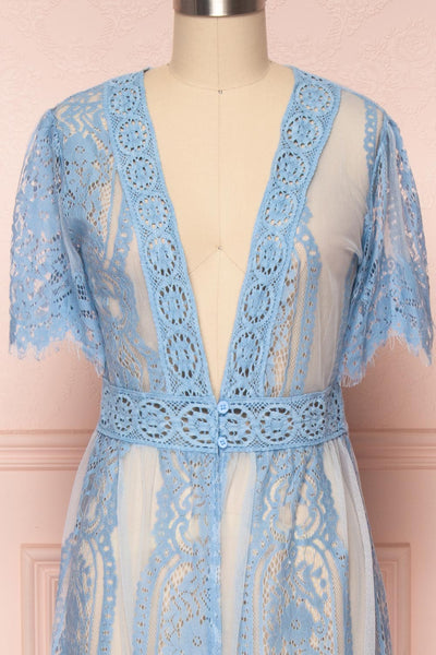 Virrey Blue Lace Long Kimono | Boutique 1861 front close-up