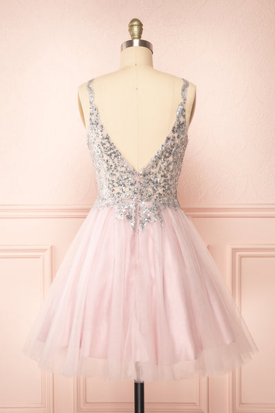 Vivianne Mauve Short A-Line Tulle Dress w/ Sequins | Boutique 1861 - back view