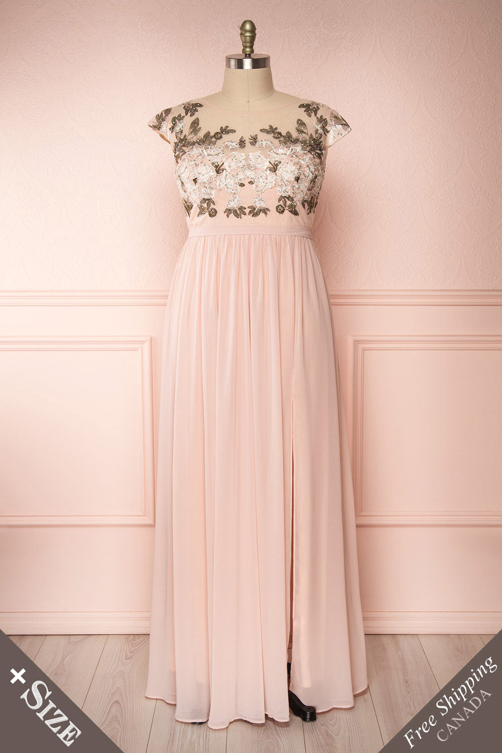 Viviette Blush Plus Size Gown | Robe Longue | Boutique 1861 front view