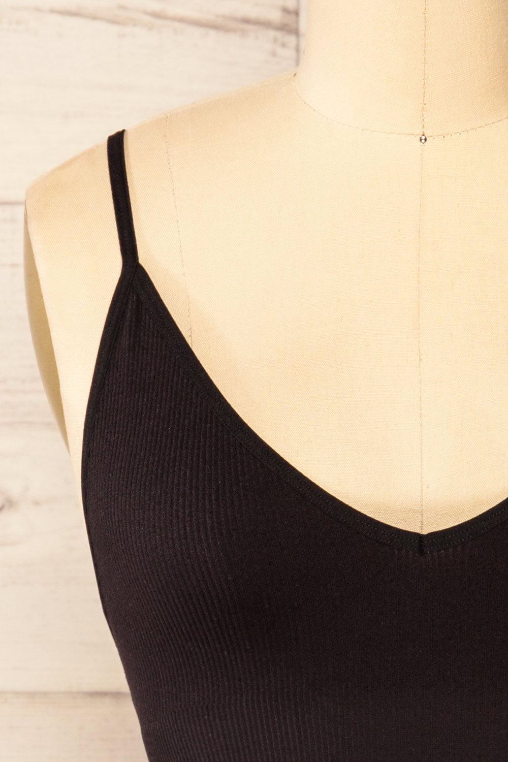 Vlora Black V-Neck Ribbed Bralette | La petite garçonne front close-up