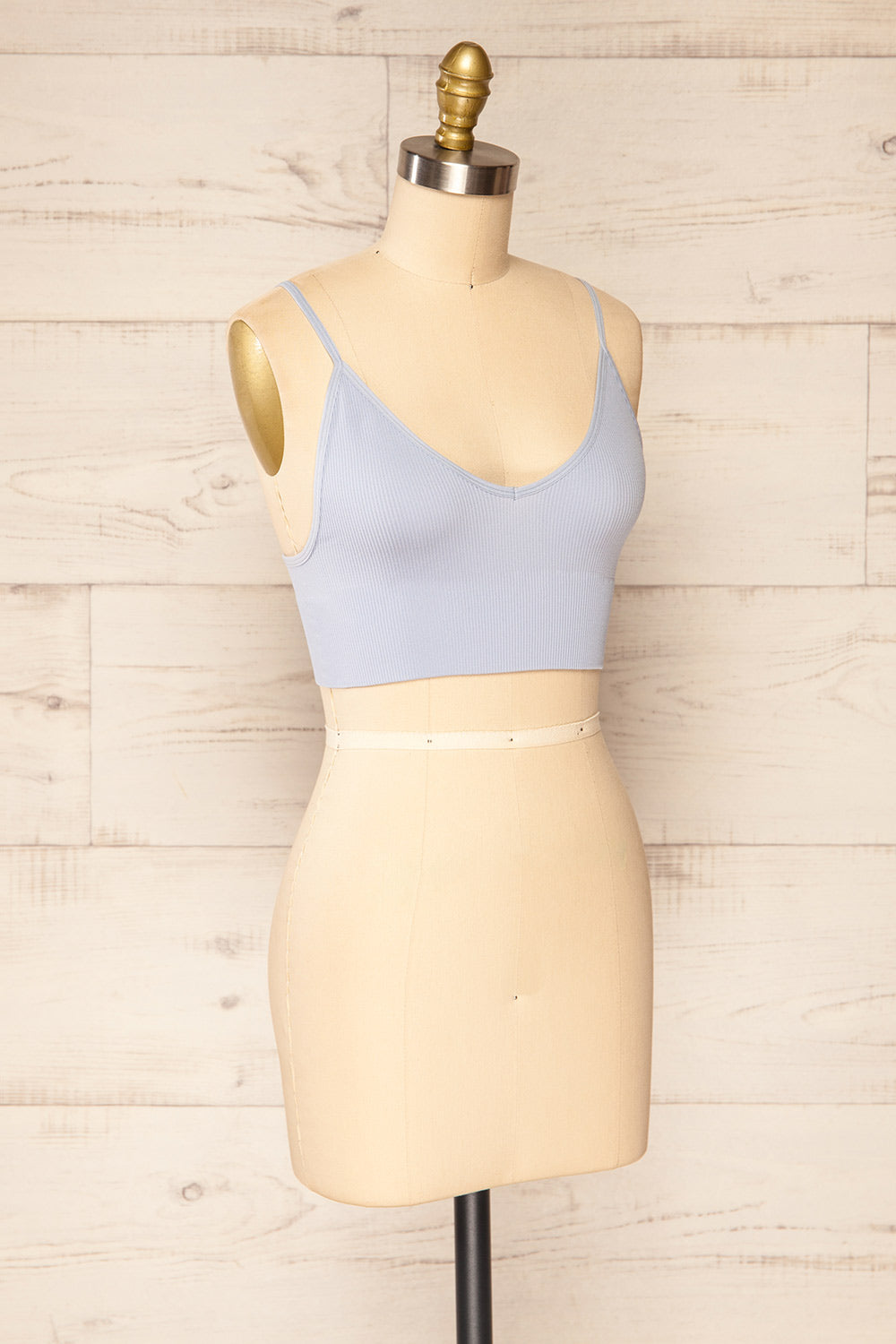 Vlora Blue V-Neck Ribbed Bralette | La petite garçonne side view 