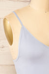 Vlora Blue V-Neck Ribbed Bralette | La petite garçonne side close-up