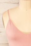Vlora Pink V-Neck Ribbed Bralette | La petite garçonne front close-up