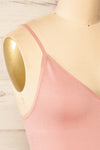 Vlora Pink V-Neck Ribbed Bralette | La petite garçonne side close-up