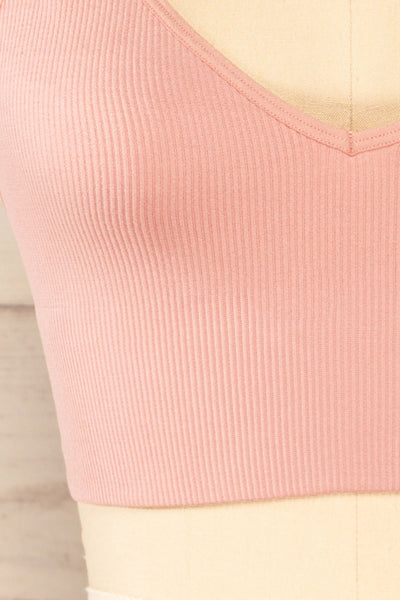 Vlora Pink V-Neck Ribbed Bralette | La petite garçonne fabric