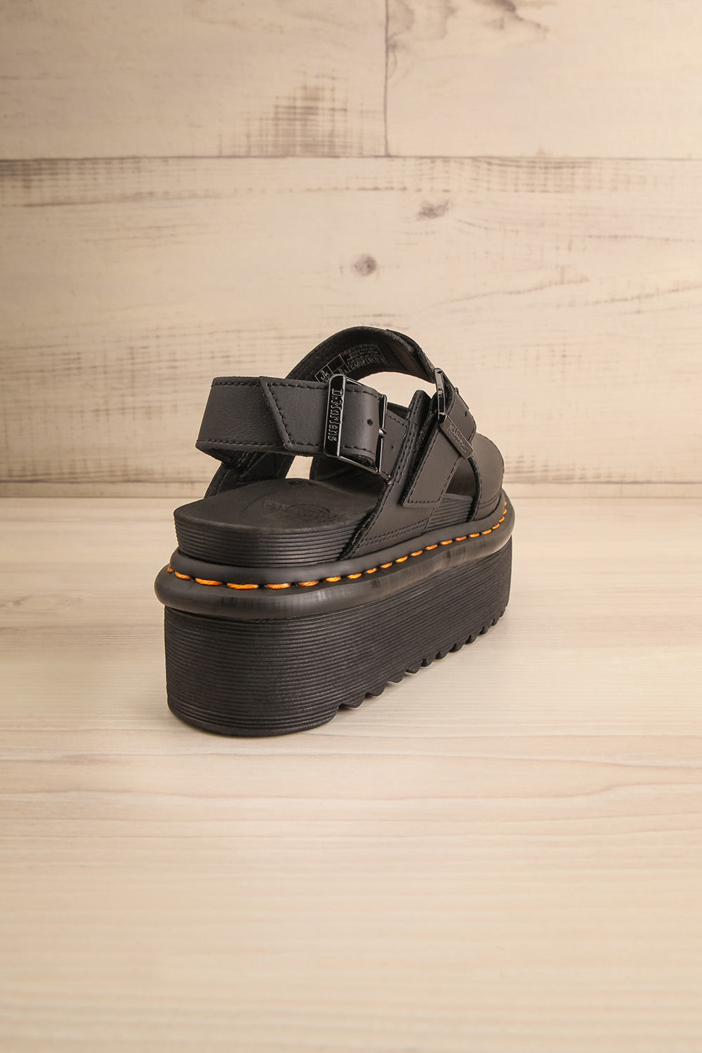 Voss Quad Black Hydro Leather Platform Sandals | La petite garçonne back view