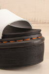 Voss Quad White Hydro Leather Platform Sandals | La petite garçonne front close-up