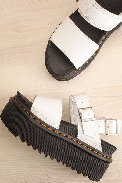 Voss Quad White Hydro Leather Platform Sandals | La petite garçonne flat view