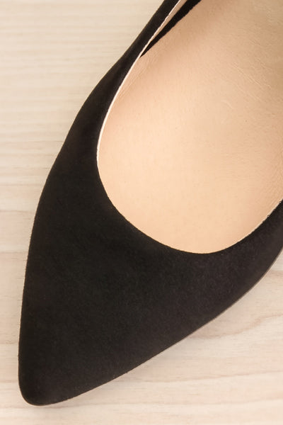 Vouvray Black Suede Pointed Toe Heels | La petite garçonne flat close-up