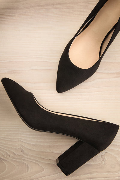 Vouvray Black Suede Pointed Toe Heels | La petite garçonne flat view