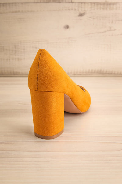 Vouvray Mustard Suede Pointed Toe Heels | La petite garçonne back view