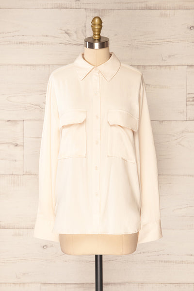 Vrawerty Long Sleeve Button-up Shirt w/ Pockets | La petite garçonne  front view