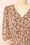 Vreni Floral V Neck Short Dress w/ Elastic Waist | Boutique 1861 front close-up