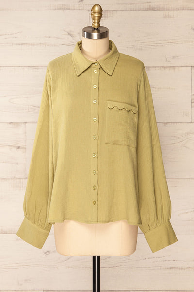 Vukovar Green Oversized Button-Up Shirt w/ Pocket | La petite garçonne front view