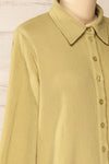 Vukovar Green Oversized Button-Up Shirt w/ Pocket | La petite garçonne side close-up