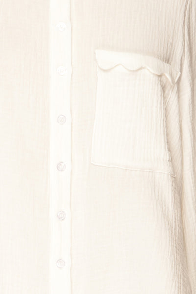 Vukovar White Oversized Button-Up Shirt w/ Pocket | La petite garçonne fabric