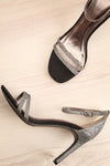 Vulpian Silver Glitter & Black High Heeled Sandals | La Petite Garçonne 1