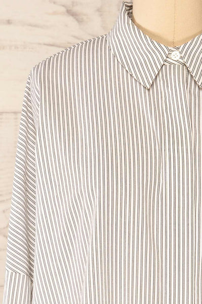 Vurtil Stripes Oversized Button-Up Shirt | La petite garçonne front close-up