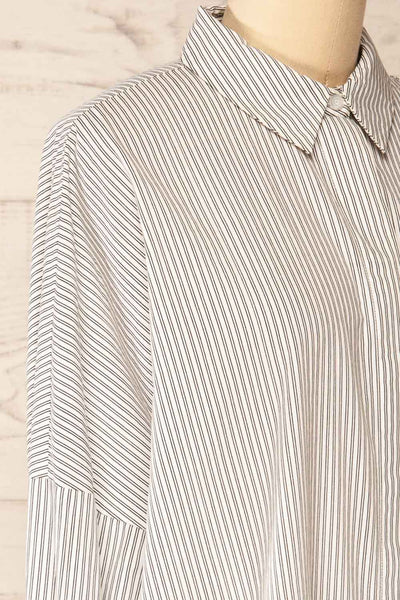 Vurtil Stripes Oversized Button-Up Shirt | La petite garçonne side close-up