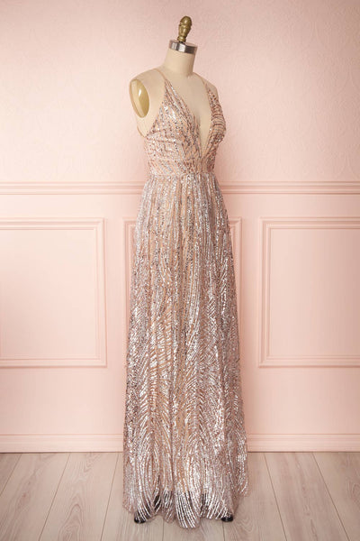Waneta Glittery Beige Dress | Robe Beige | Boutique 1861 side view