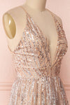 Waneta Glittery Beige Dress | Robe Beige | Boutique 1861 side close-up