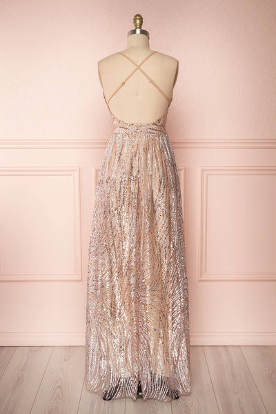 Waneta Glittery Beige Dress | Robe Beige | Boutique 1861 back view