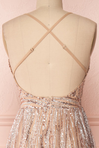 Waneta Glittery Beige Dress | Robe Beige | Boutique 1861 back close-up