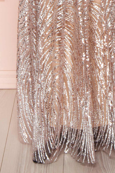 Waneta Glittery Beige Dress | Robe Beige | Boutique 1861 bottom close-up