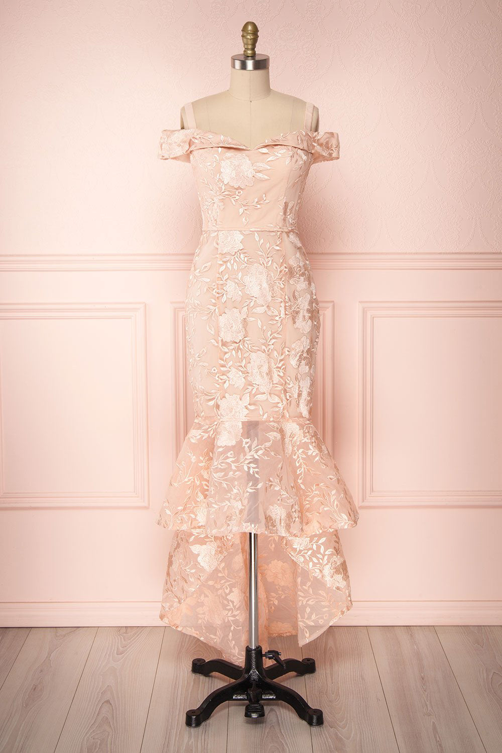 Waris Blush Pink Floral Asymmetrical Mermaid Dress | Boutique 1861