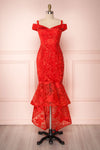 Waris Red Floral Asymmetrical Mermaid Dress | Boutique 1861
