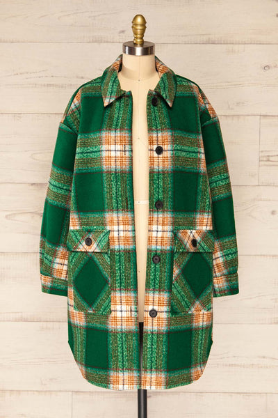 Wellor Green Oversized Plaid Shirt Jacket | La petite garçonne open view