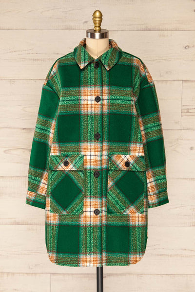 Wellor Green Oversized Plaid Shirt Jacket | La petite garçonne front view