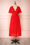 Werda Tomato Red Lace Details A-Line Midi Dress | Boutique 1861