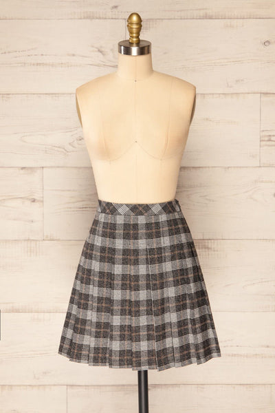 Westesw Charcoal Grey Short Pleated Plaid Skirt | La petite garçonne front