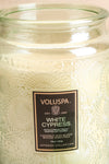 Large Textured Candle White Cypress | La petite garçonne open close-up