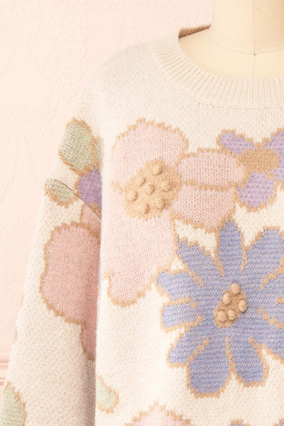 Wrenn Beige Floral Patterned Knit Sweater | Boutique 1861 front close-up