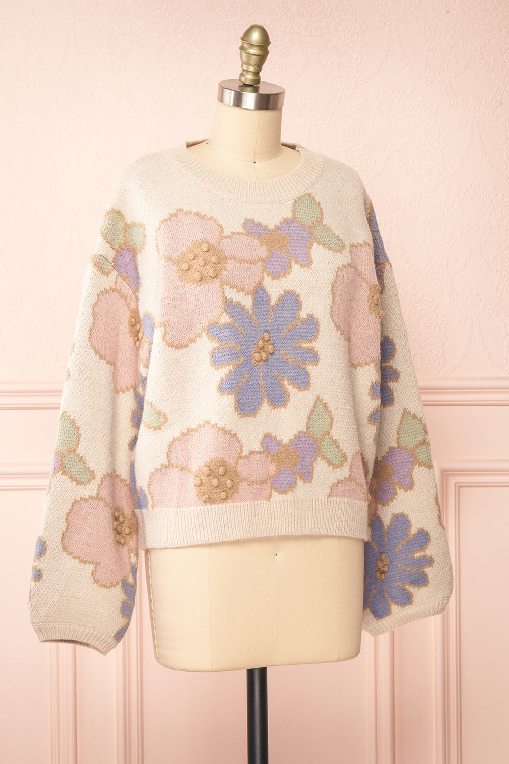 Wrenn Beige Floral Patterned Knit Sweater | Boutique 1861  side view 